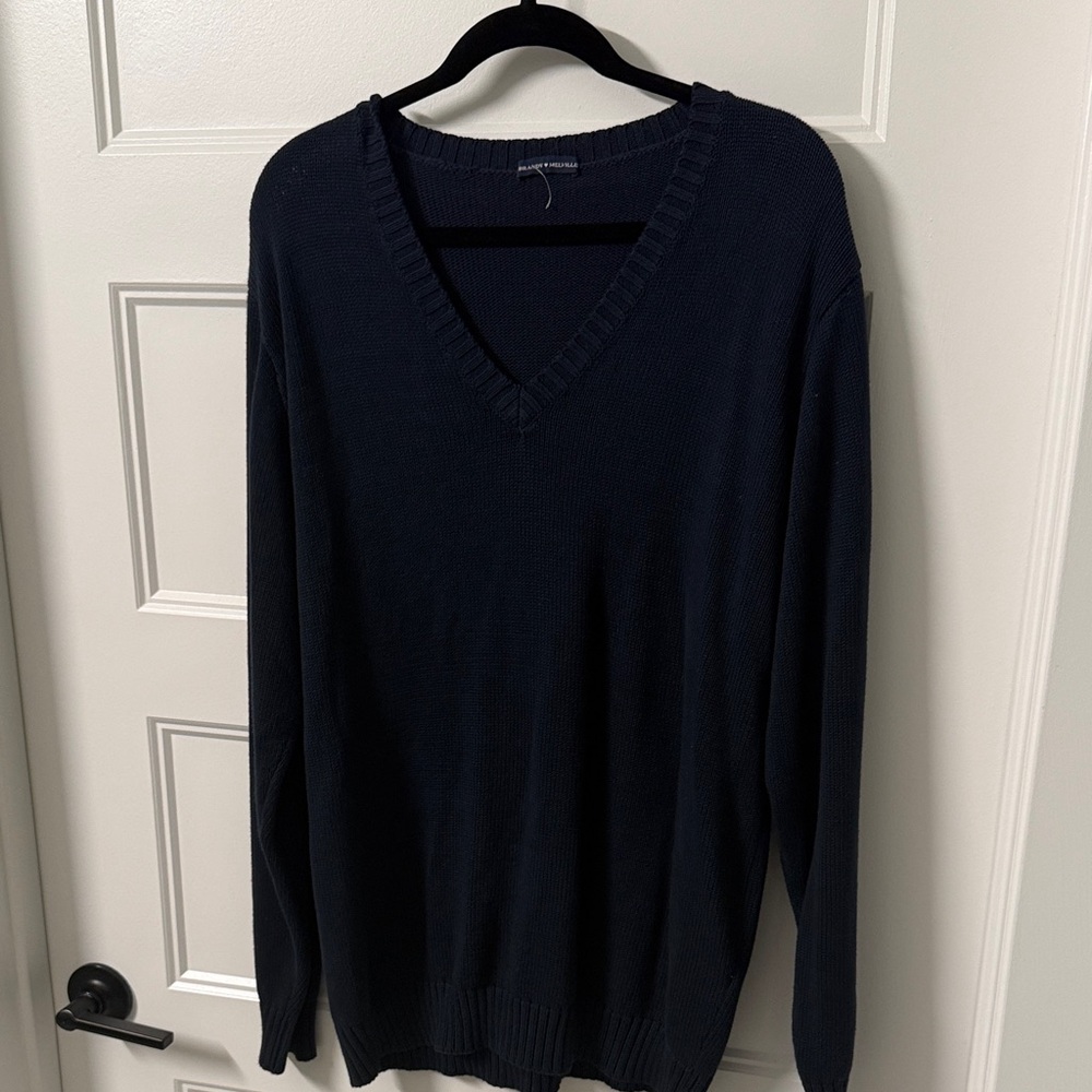 Brandy Classic Navy V-Neck Sweater